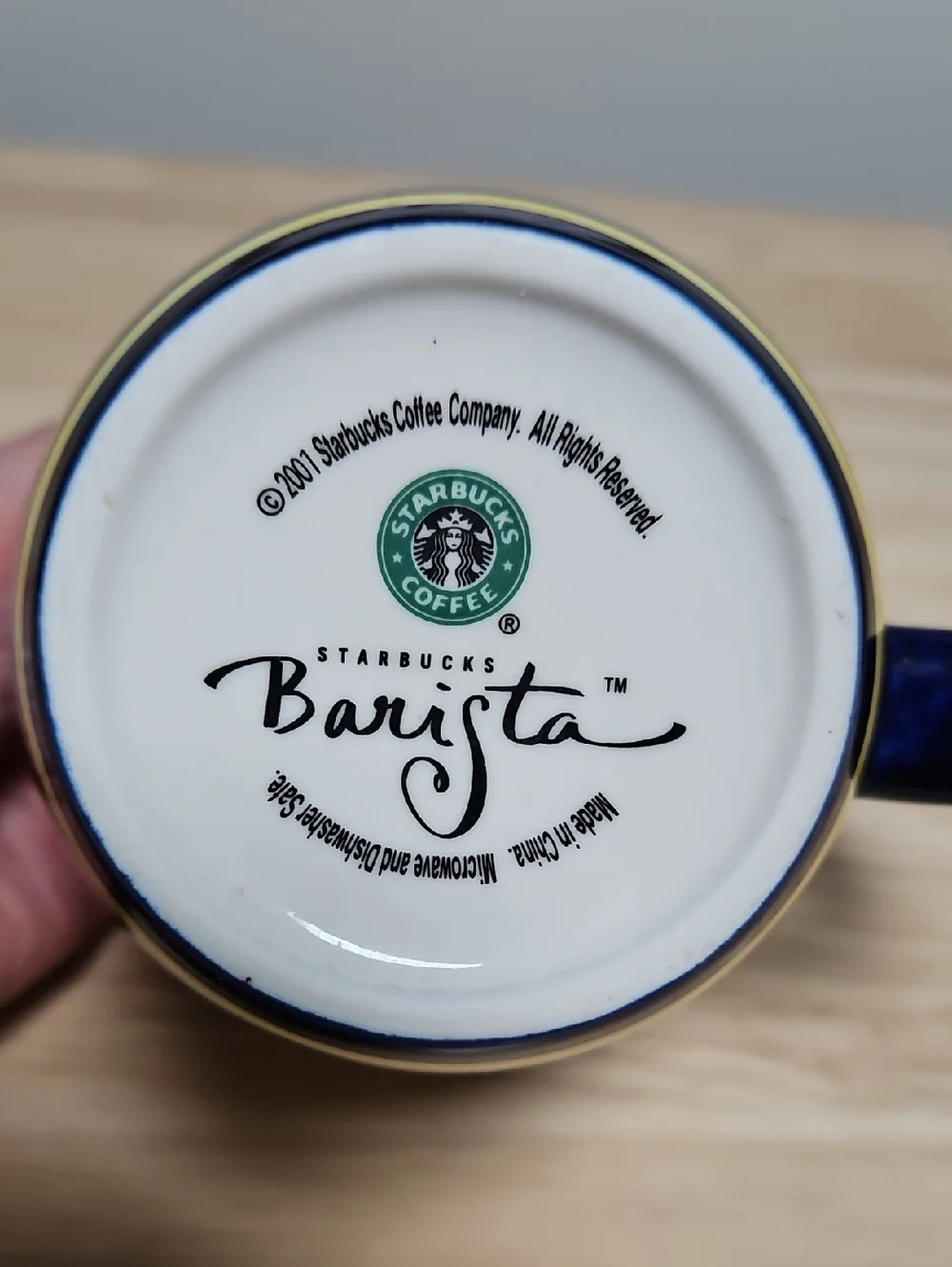 Vintage Starbucks Barista Sunflower Fruit Cobalt Blue Ceramic Mug 2001